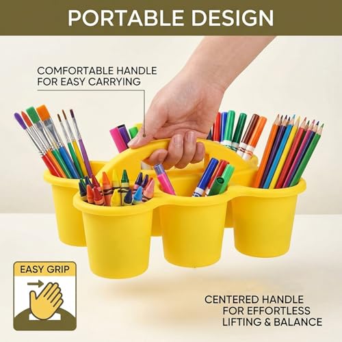TOPZEA 3 Pack Classroom Caddy Organizer with Handle, 6 Compartments Plastic Table Caddy Drink Cups Holder Caddies Desk Organizer Basket for School & Art Supplies, Pencil, Crayon, Crafts, Home Office
