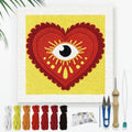 Doodlream Love Eye Heart Needle Kit for Beginner, 9.4"x 9.4" Boho Punch Stitching Craft Set, Red DIY Embroidery Starter with Printed Frame, Instruction, Threader, Yarn, Pinch Needle - color: Eye
