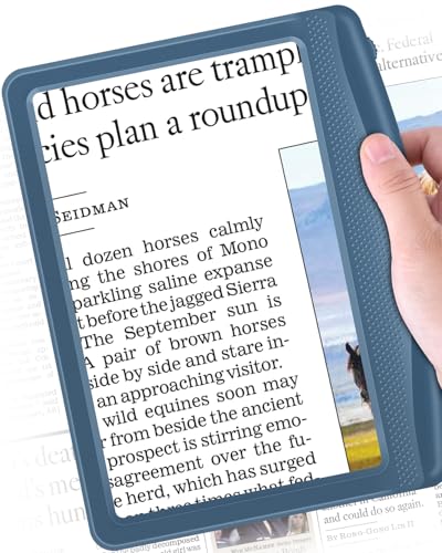 Rechargeable 5X Magnifying Glass for Reading, Large Bright Full Page Magnifier with Light, Handheld LED Dimmable Lighted, Lightweight Book Magnifier for Reading Small Prints Seniors - Blue - color: Blue