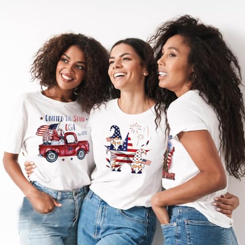 Independence Day Heat Transfer Iron on Patches 4th of July Sew Decoration Patriotic Flag Firework Boom Dwarf Car Pattern Washable Ready to Press Iron on Transfer Stickers for Hoodies Clothing 4 Sheets - color: 4th of July B