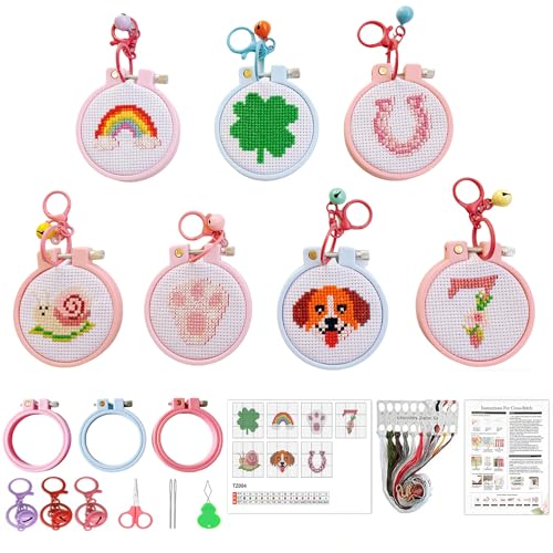 7 Pack Lucky Stamped Cross Stitch Kits for Adults Beginners with Frame - color: Lucky every day