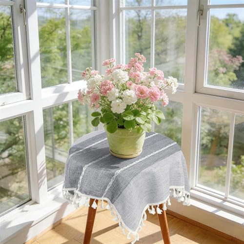 Small Gray Square Tablecloth 24x24 Inch, Cotton Linen Boho Nightstand Cover - color: Grey, size: 24" x 24" (Square)