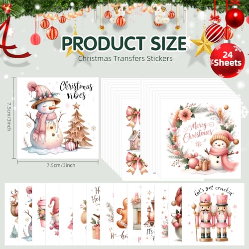 ZMRU 24 Sheets Vintage Christmas Rub On Transfers for Crafts, Rub On Transfers Christmas for Wood，Furniture Decals, Glass, Porcelain, Leather, Canvas, Fabric Projects,3 * 3inch - color: Watercolor Christmas