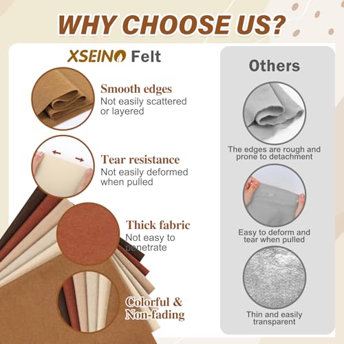 XSEINO 6 Rolls 12"x35" 1.4mm Thick Soft Felt Fabric Sheet 6 Assorted Earth Tone Series Colors Felt Pack for DIY Craft Sewing Squares Nonwoven Patchwork - color: Earthtone Series