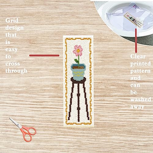 FREEBLOSS 6 Set Cross Stitch Bookmark Kit Flowers Patterns Stamped Cross Stitch Kit with Instruction Embroidery Kit for Adults Beginners Reading Gift 8''x2.4'' - style: Potting