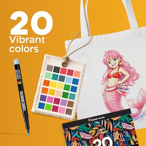 Zenacolor - 20 Fabric Markers Permanent for Clothes - Fine Point