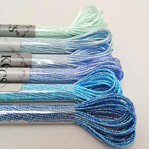 KCS 6-Strand Cross Stitch Metallic Variegated Pearl Shiny Embroidery Floss (6 skeins, Solid Color 6) - color: Solid color 6