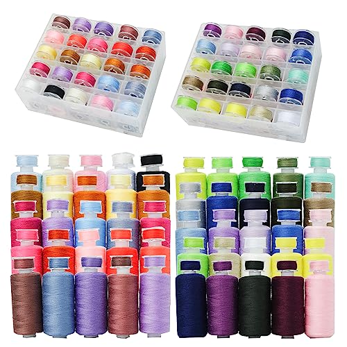 100Pcs Bobbins Sewing Threads Kit 50 Colors 500 Yards Sewing Polyester Thread Spools with 50Pcs Same Color Prewound Bobbins for Hand Sewing DIY Emergency Travel Sewing Machine Use (50 Colors) - color: 50 Colors