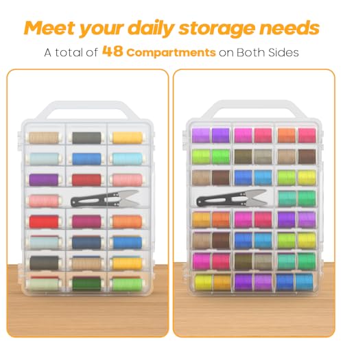 Gbivbe 46 Grids Sewing Organizer, Double Sided Thread Box Storage, Portable Clear Plastic Organizer Box for Embroidery and Sewing Threads, Embroidery Floss, Crafts, Small Toys (Clear,1 Pack)