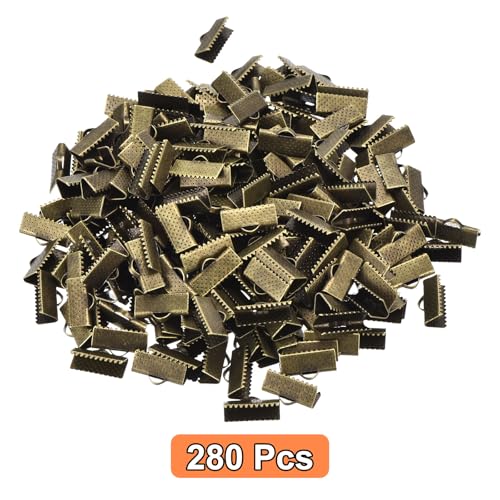 uxcell 280Pcs Ribbon Crimp Clamp Ends, 16mm Bookmark Pinch Crimp Ends, Cord Ends Fasteners Clasp Crimp Ends for DIY Bracelet Necklace Jewelry Making, Bronze Tone - color: Bronze Tone, size: 16mm