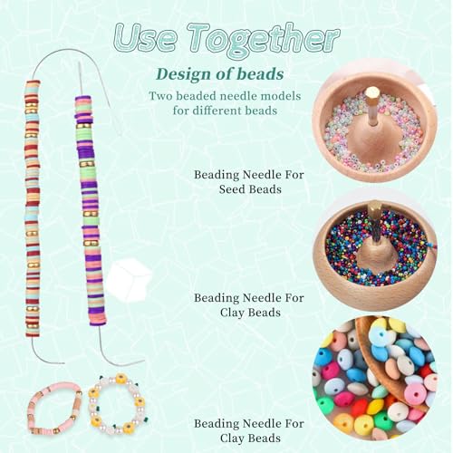4Pcs Big Eye Beading Needles Stainless Steel Bead Spinner Needles Curved Beading Needles for Jewelry Making, 2 Size Seed Bead Needles for Bracelet Necklace Jewelry Making