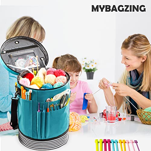 MYBAGZING Expandable Crochet Bag Organizer w/Yarn Grommets& Zipper Closure - color: Teal-Ⅱ, size: Medium-Zipper Closure