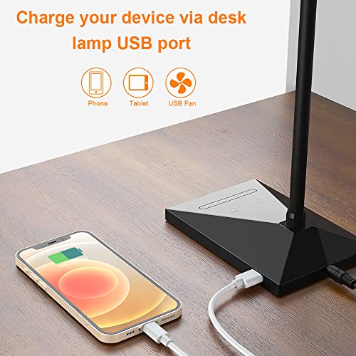 Vansuny Eye-Caring LED Desk Lamp, Reading Light with USB Charging Port - color: Black USB Charger