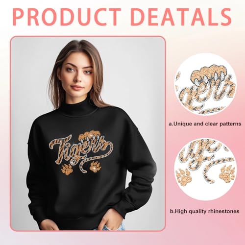 1 Pc Tiger Rhinestone Iron on Hotfix Transfer Decal, Tiger Footprints Pattern Bling DIY Patch Clothing Repair Applique T-Shirt Vest Shoes Hat Jacket Decor Clothing DIY Accessories - color: Tiger with Footprints