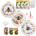 Konrisa Embroidery Kits for Adults Beginner, European Style Bees Collect Honey Stamped Embroidery Starter Kit,DIY Sewing Practice, Needlepoint Cross Stitch Kit,Set of 3 - color: bee