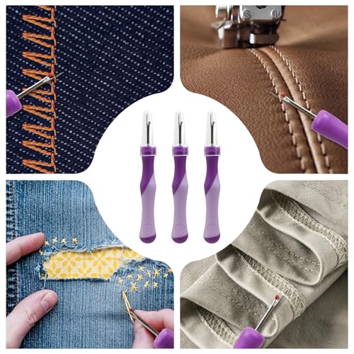 RJLCTH 3 Pcs Seam Rippers for Sewing, Purple Rubber Grip - color: Purple