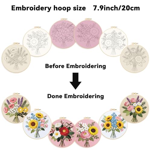 ORIGACH 6 Pack Flower Bouquet Embroidery Kit for Beginner - style: Flower Bouquet