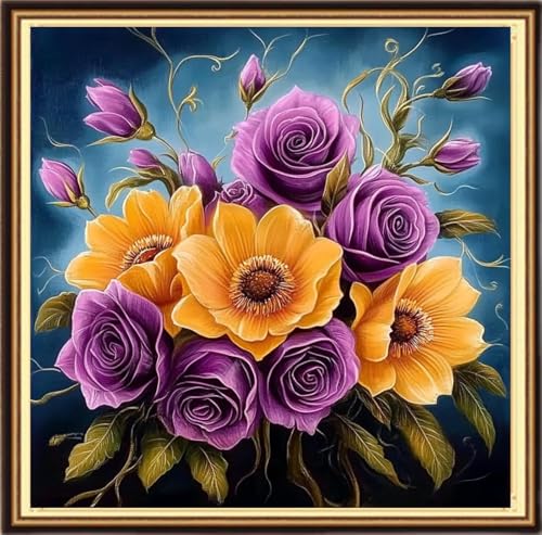 Redxing Counted Cross Stitch Kit for Beginners,Unprinted Needlepoint Kits for Beginners Cross Stitching Embroidery Kit 11CT Stitches kit-Magical Flowers 18x18 inch - color: KitsColor16