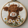 DIY Punch Needle Kits Highland Cow and Daisy Flowers with Hoop 20x20cm-7 - color: 01-Highland Cow