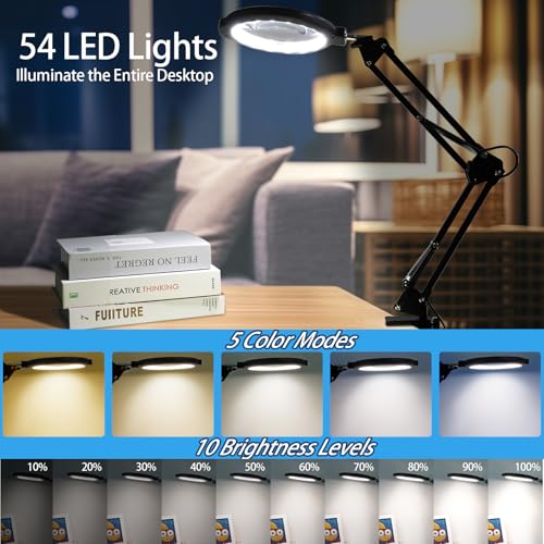 12X Large Magnifying Glass with Light and Floor Stand, 5.2" Floor Lamp - color: Matte Black