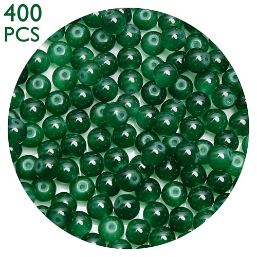 400PCs 4mm Deep Green Jade Glass Beads Bulk, Round Smooth Hole Glass Crystal Beads for Jewelry Making, DIY Bracelets, Necklaces, Bag Charms, Keychains and Craft Projects - color: Jade Deep Green, size: 4MM