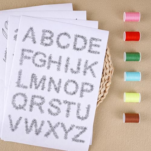 Flower Water Soluble Embroidery Patterns, 85 Pcs A-Z Alphabet Stick and Stitch Embroidery Paper Wash Away, Pre-Printed Floral Pattern Transfers, DIY Customized Gifts for Hand Sewing Lover Beginners - size: Alphabet Wildflowers