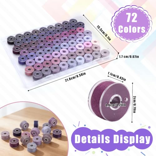 72 Pcs Pre-Wound Bobbins Sewing Thread 72 Colors (Purple) - color: Purple