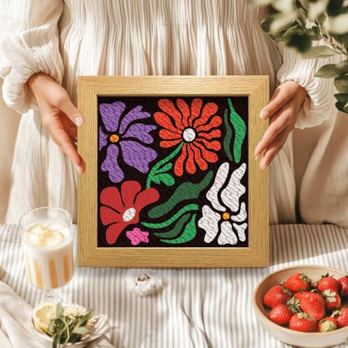 BEUNITONE 2 Sets DIY Punch Needle Kits for Beginners,Bohemian Flower Pre-Printed Pattern,Embroidery Punch Needle Starter Kits for Adults,Includes Pre-Printed Cloth,Yarns,Hoops,Threader and Instruction - color: 08-Boho