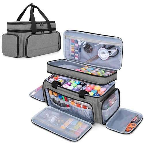 LUXJA Large Sewing Organizer Bag with 5 Detachable Dividers, Gray - color: Gray