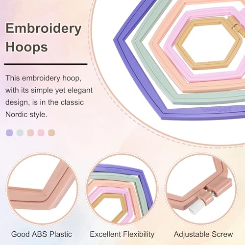 PATIKIL 3 Pieces 4.1" x 3.7" Hexagonal Embroidery Hoops, Adjustable Cross Stitch Hoops Ring ABS Plastic Embroidery Frame Punch Needle Hoop for Sewing, Needlework, DIY Craft, Khaki - color: Khaki, size: 4.1" x 3.7"