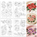 ORIGACH 4 Sheets 16 Pcs Water Soluble Embroidery Patterns Stabilizers - Pre-Printed Blooming Peony Bouquet Designs - Stick & Stitch Embroidery Paper for Hand Sewing Lovers - color: Blooming Peony Bouquet