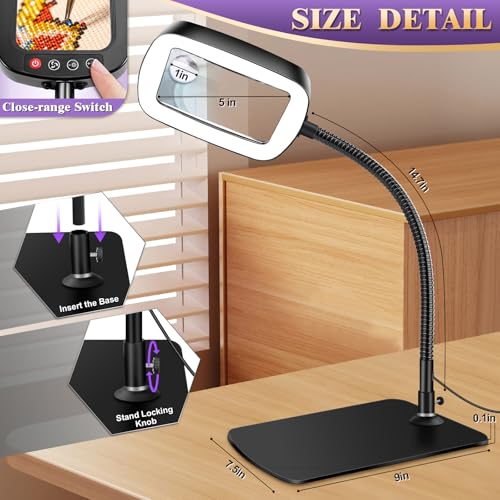 10X 30X Large Magnifying Glass with Light and Stand