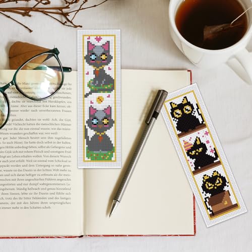 INFUNLY 6 Set Cat Cross Stitch Bookmark Kits Carton Kitten DIY Cross Stitch Kit for Beginners Black Cat Stamped Embroidery Bookmark Kit with Backing Felt Floss Instruction for Starters Book Lovers - style: 6pcs Carton Kitten