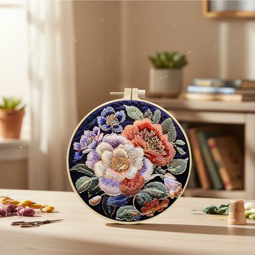 ARTopet Embroidery Kit for Beginners Cross Stitch Kits Needlepoint Set Colorful Flowers Patterns Embroidery Thread Kit for Craft Lover Hand Stitch with Hoop Threads Fabric-Flowers04 - color: Flowers04