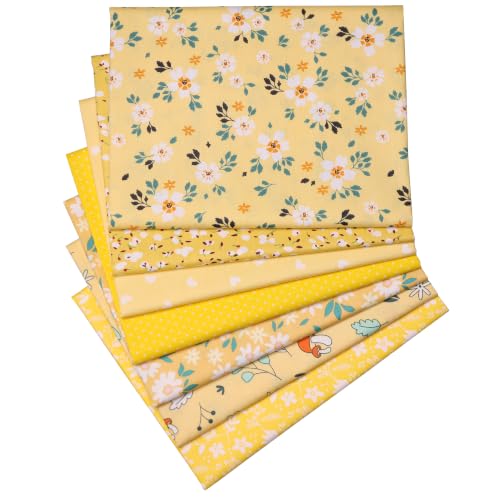 7 Pcs Yellow Printed Cotton Fabric, Precut Quilting Fabric 15.7x19.7 Inch - color: Yellow Daisy