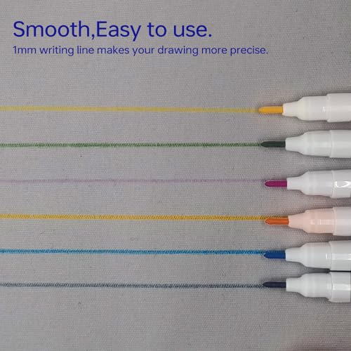 Dinggaogao 12 Pieces Water-Erasable Fabric Pen Set - 6 Colors for Sewing, Embroidery & DIY Tracing Tools