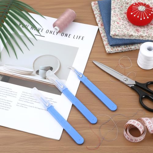 Seam Ripper, 10 Pieces Blue Stitch Remover Tool Thread Cutter Razor Tool Anti-Slip Seam Rippers with Protective Case and Scale Ruler for Sewing Crafting Embroidery Picking Threads Opening Buttonholes