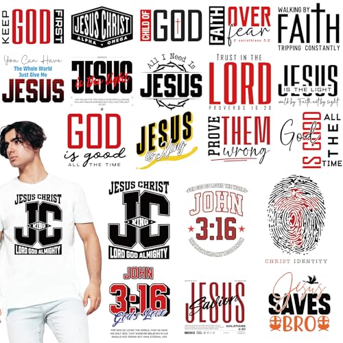 Dazoratix Christian Iron on Transfers - 20 Sheets Jesus Bible Verse DTF Ready to Press Religious Faith God Heat Patches Stickers Vinyl Decals for Men T Shirts Clothes Pillow Bag DIY Crafts Decorations - style: Christian Jesus