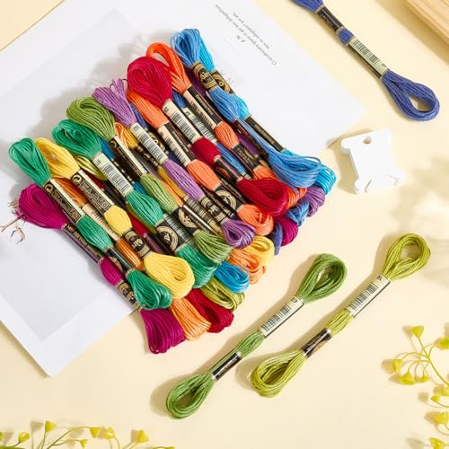210 Yards 24 Skeins Colorful Cross Stitch Floss Embroidery Threads Polyester Friendship Yarn Rainbow 6 Ply Embroidered String for Sewing Making Bracelets Clothes Stitching Decor Craft DIY - color: Rainbow Color