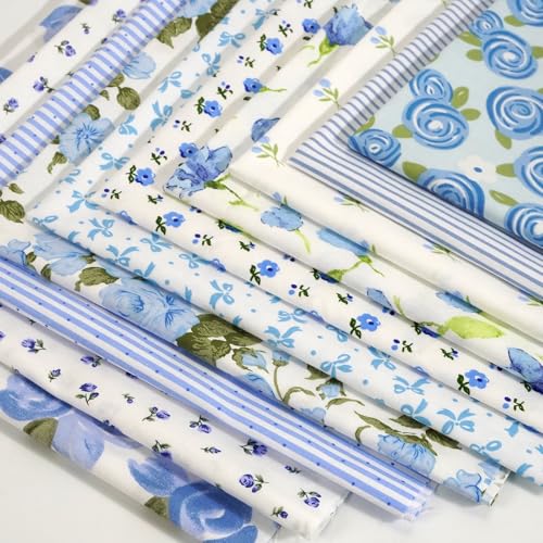 10 Pieces 50x50cm Floral Cotton Fabric Blue Series Patterns Pre-Cut Patchwork Squares for DIY Crafts Sewing Quilting
