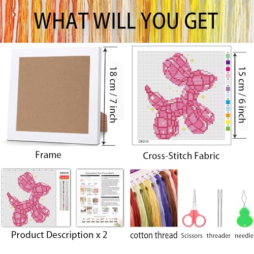 Tiwabb Pink Dog Stamped Cross Stitch Kits for Adults Beginners with Frame - color: Dog Cross Stitch with Frame