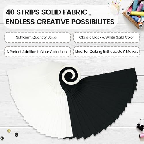 Craftido-20 Options-100% Cotton Jelly Roll Fabric Precut Strips for Quilting, Crafting, and Sewing, 40 Strips 2.5" x 44" Assorted Bundles for Rugs, Quilts, DIY Crafts and Home Decor-20 White+20 Black - color: 20 White+20 Black