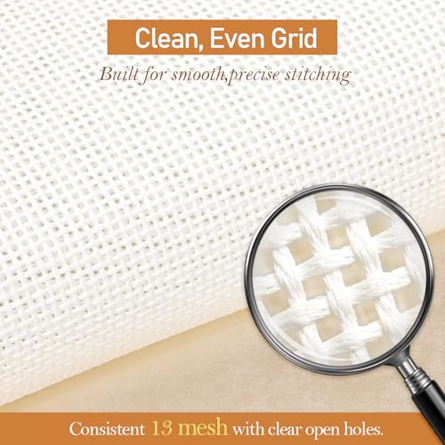 Kaitiaki 13 Mesh Needlepoint Canvas 8 x 8 Inch, 8 Pack 100% Cotton 13CT Blank White Sheets with 5 Needles, Boxed No-Fold Refill Pack for DIY Needlepoint Embroidery Crafts - color: White 13mesh-8x8 in