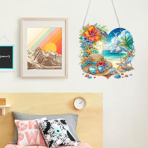 ARPADAMO Hanging Diamonds Art kit for Adult,DIY Summer Beach Pendant Diamonds Painting Art Kit, 7.2x7 inch Acrylic Diamonds Painting Board Kit Ornament, Special Crystal Diamond Hanging Ornament - color: DP00886