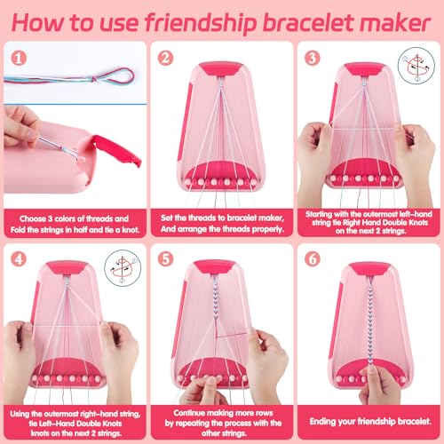 Maynacs Friendship Bracelet Making Kit for Girls 8-12, 28 Pre-Cut Threads - color: Pink/Red