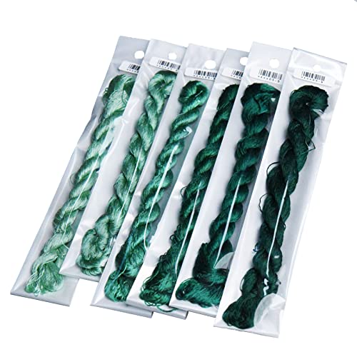 Natural Silk Thread – 6 Green Colors, 110m Each, Handmade Silk Embroidery Floss for Hand Embroidery, Cross-Stitch, Needlework Projects - color: 05
