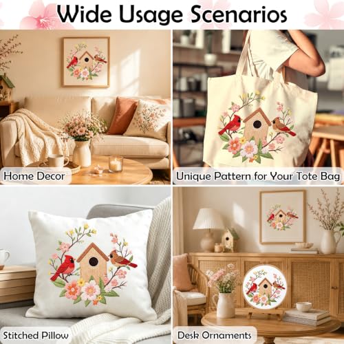 Louise Maelys Cardinal Birdhouse Flowers Embroidery Kit for Beginners - color: Cardinal Bird and Birdhouse
