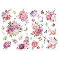 Joeyan Floral Rub On Transfers for Furniture and Crafts,2 Large Sheets - style: Pink and Purple Peony