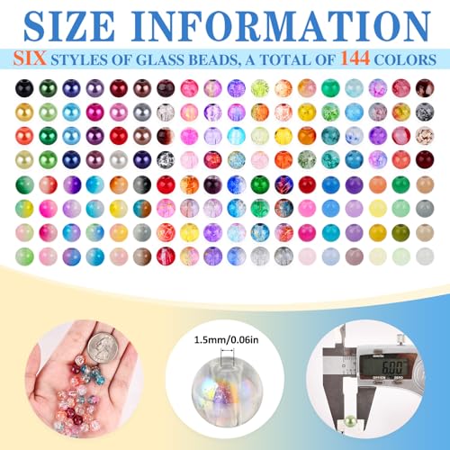XSEINO About 144 Colors 1200PCS 6mm Glass Beads Bracelet Making Set, Colored Glass Beads in Six Styles for Bracelet, Jewelry and DIY Craft Making - color: Mixed Glass Beads