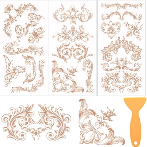 3 Sheets Vintage Floral Border Rub on Transfers for Crafts 12×6in - style: Floral Border